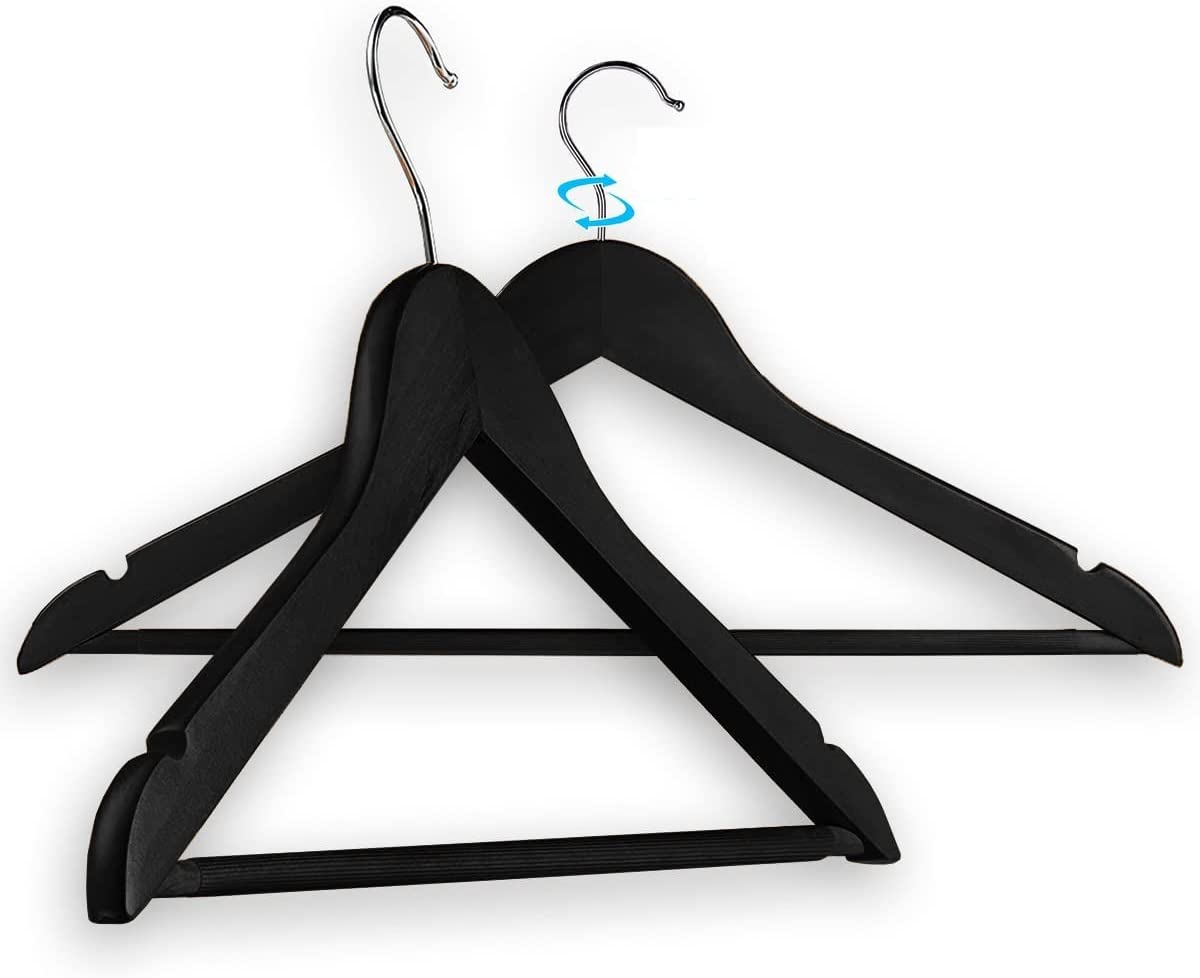 Black Wooden Hangers Heavy Duty Suit Hangers with 360° Swivel Hook Wood Hangers Fancy Hangers Clothes Hanger Perfect for Shirt, Coat, Suit, Jacket, Skirts, Pants Hangers Pack of 20