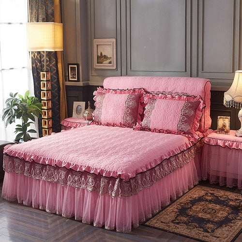 Princess Quilted Cotton Lace Bedspread Set