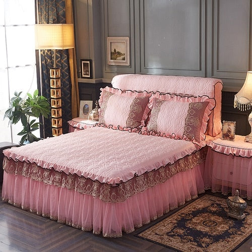 Princess Quilted Cotton Lace Bedspread Set
