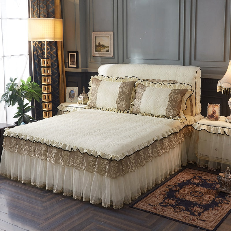 Princess Quilted Cotton Lace Bedspread Set