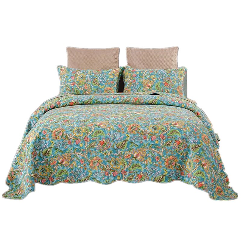 Vintage Botanical Flower Print Quilted Bedspread