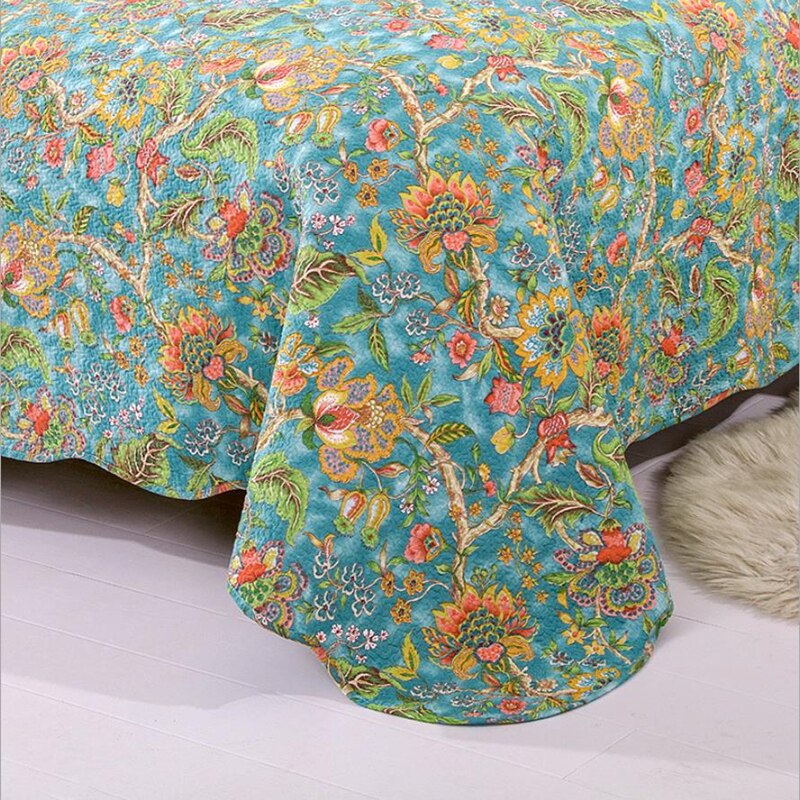 Vintage Botanical Flower Print Quilted Bedspread