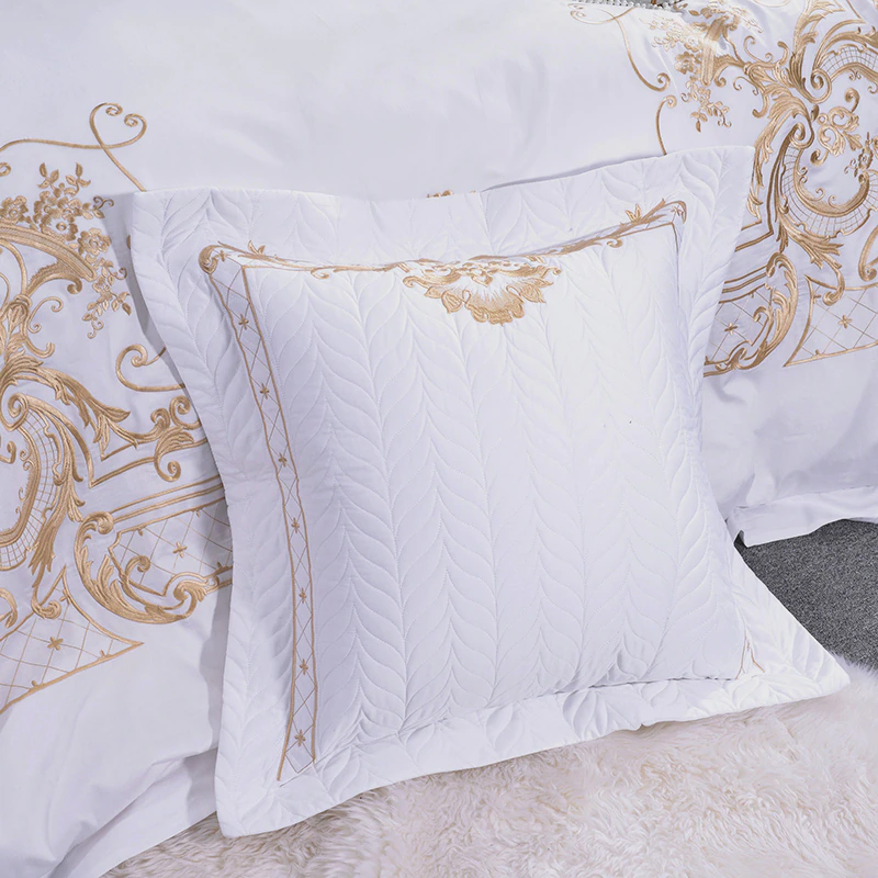 White Egyptian Cotton Gold Embroidery Beddings Set