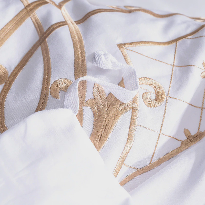 White Egyptian Cotton Gold Embroidery Beddings Set