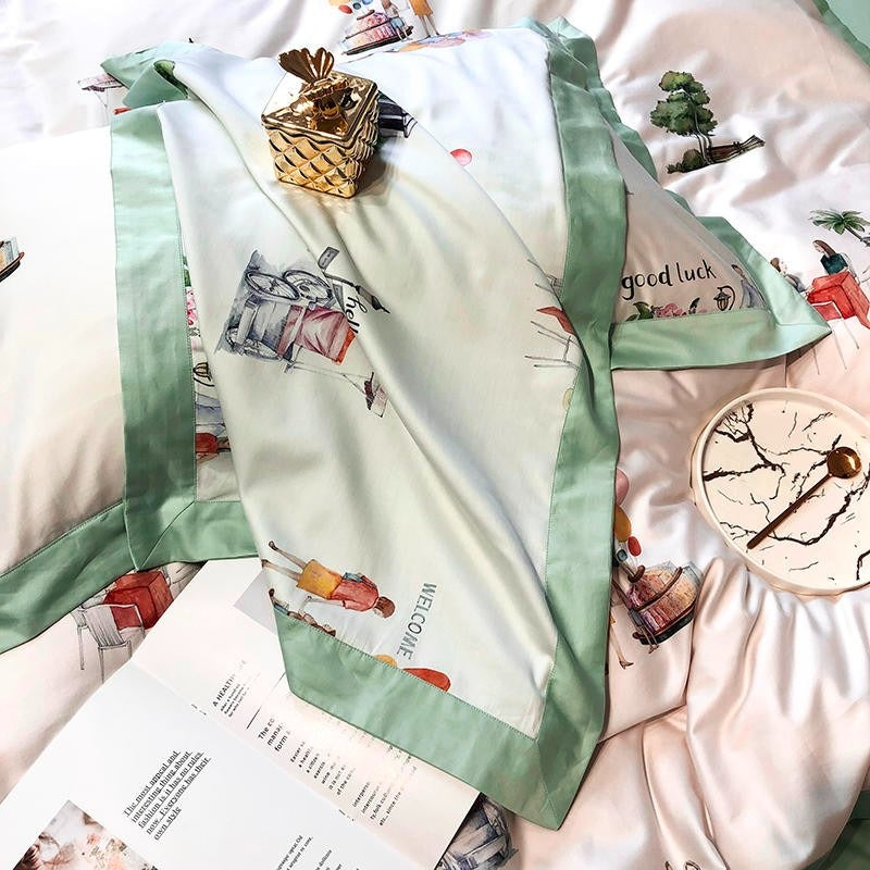 Aquamarine Reverse Watercolor Floral Bedding Set