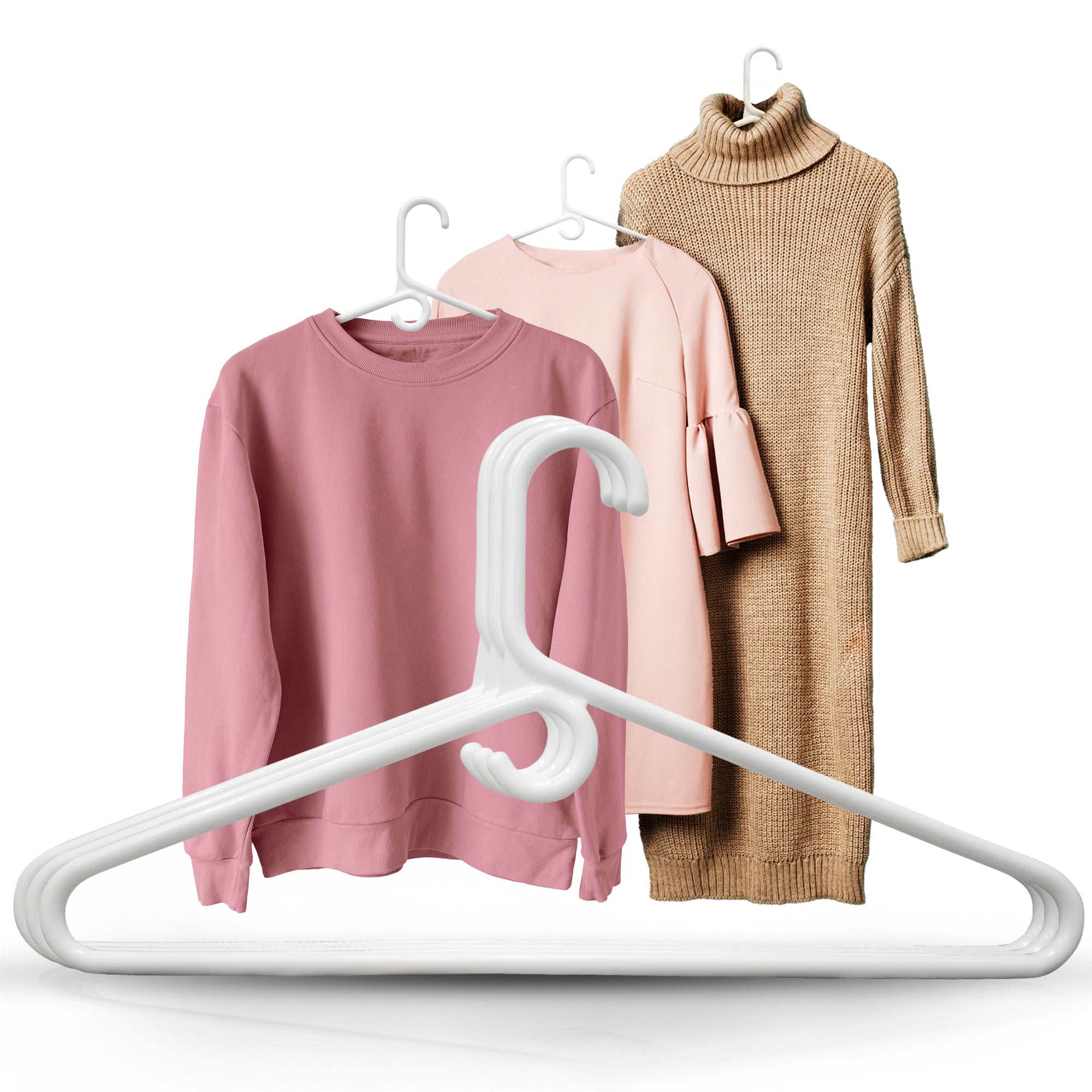 DEILSY™ White Plastic Hangers - Super Heavy Duty Clothes Hanger, Thick Strong Standard Closet Plastic Hangers with Hook for Scarves and Belts - Pack of 10 White Hangers