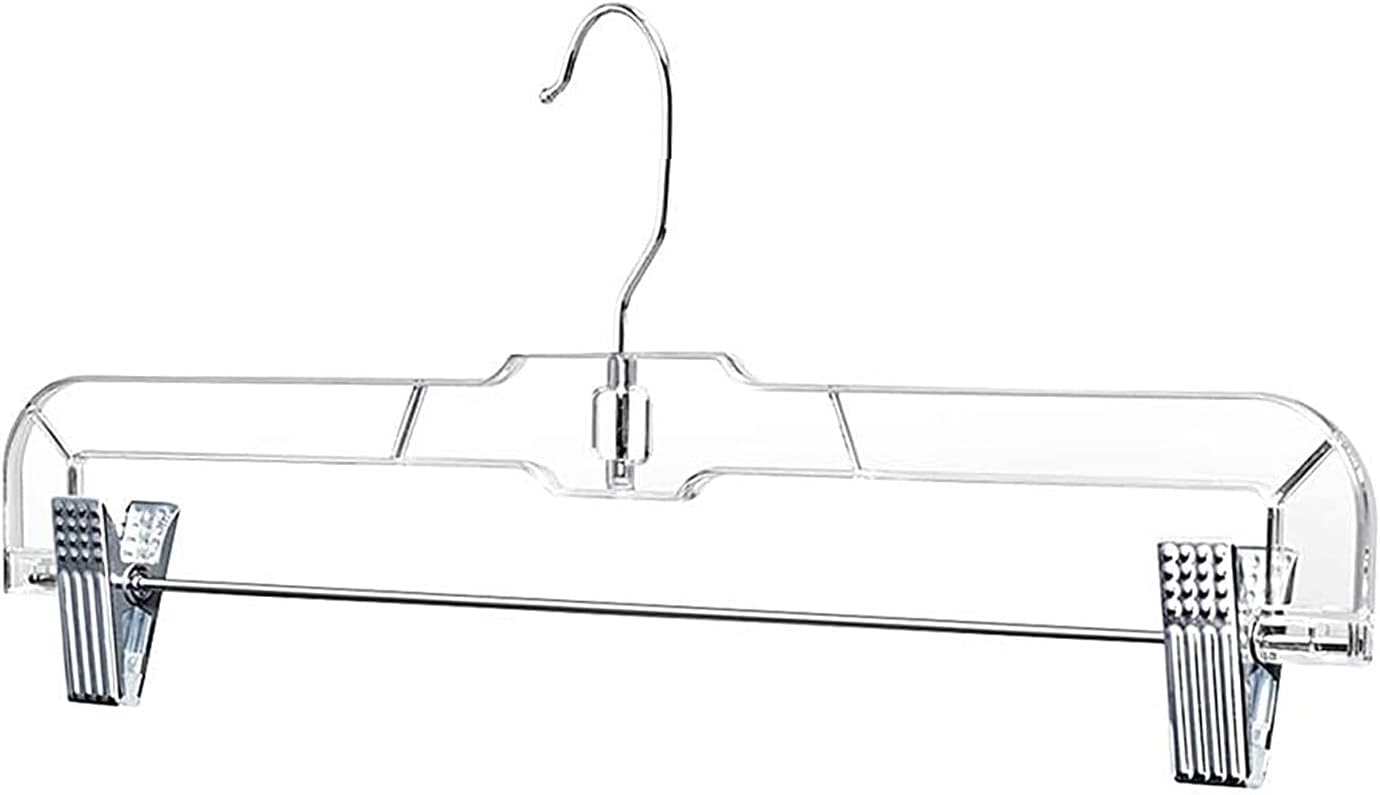 DEILSY Skirt Hangers with Adjustable Non-Slip Clips - Clear Plastic Clothes Hangers Perfect for Pants, Shorts, Skirts - Pack of 12