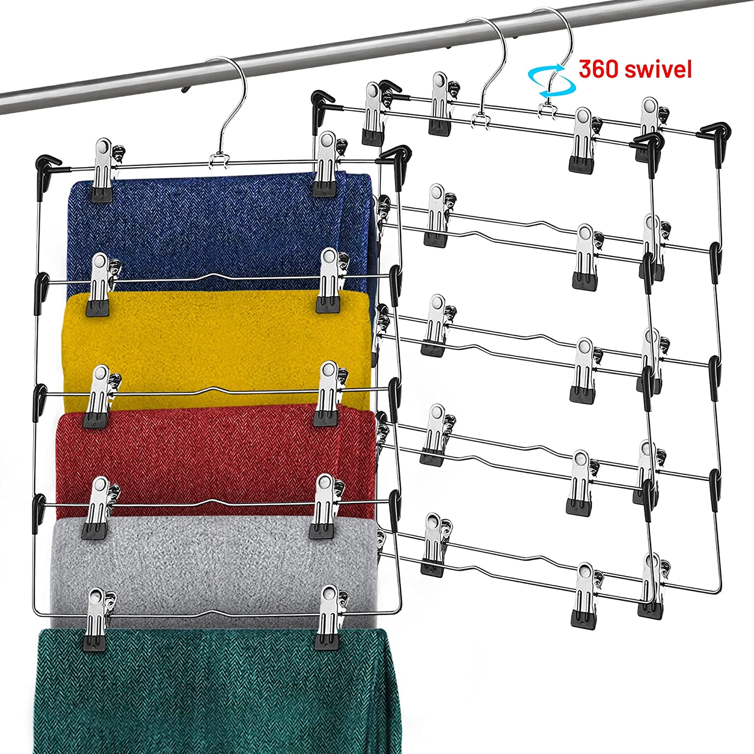 5-Tier Skirt Hangers with Clips (3 PK) Pant Hangers Space Saving Multiple Hangers in one Clothes Hangers with Clips Multiple Pants Hangers for Closet Bottom Hangers Metal Pants Hangers with Clips