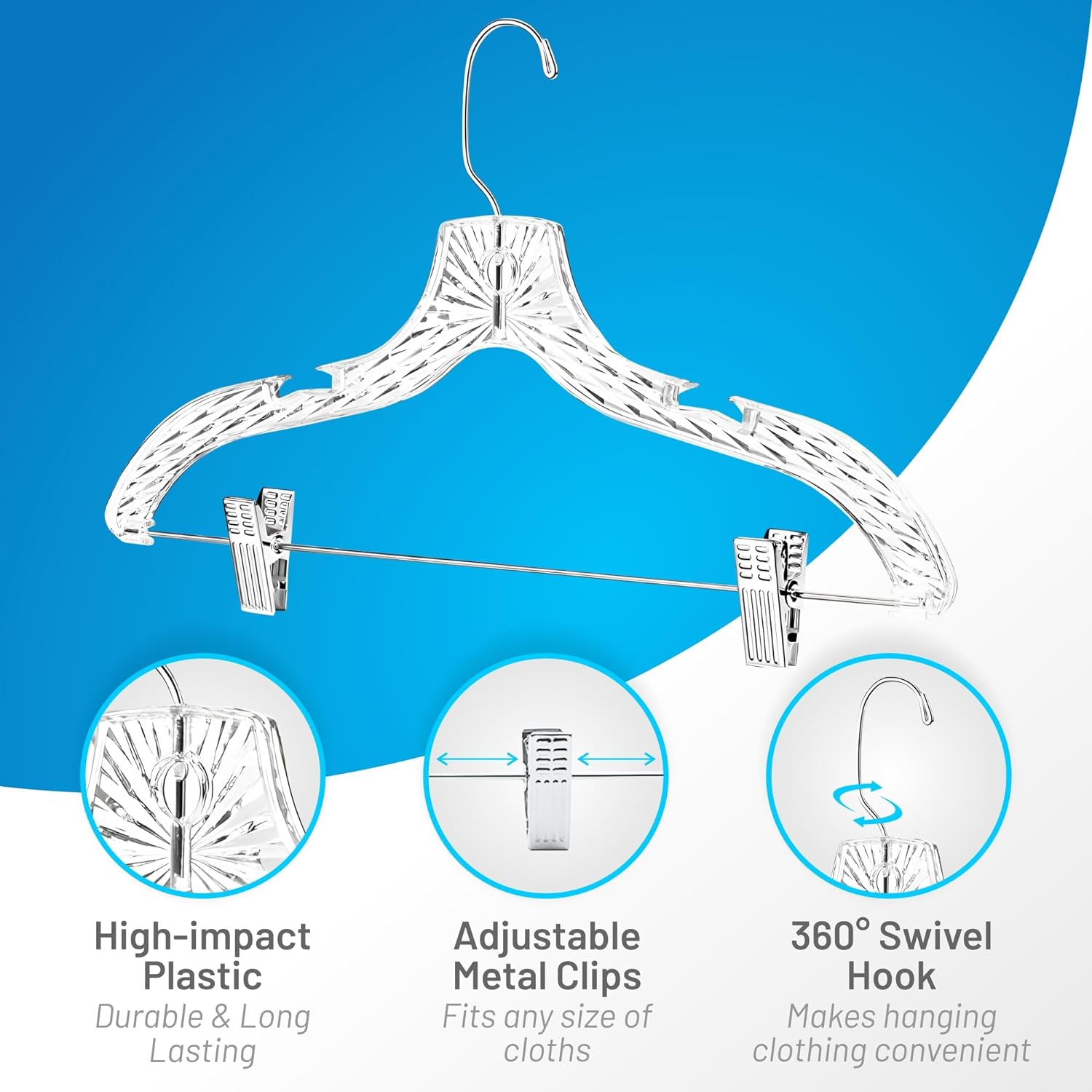 DEILSY™ Crystal Designed Clothes Hangers with Clips, 360 Swivel Hook (12 Pack)