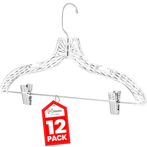 DEILSY™ Clothes Hangers with clips Plastic Set of 12Pcs Heavy Duty Hangers Dresses, T-Shirts Shirt Hangers for Closet Organization crystal Clear Hangers for Home, Retail and Home