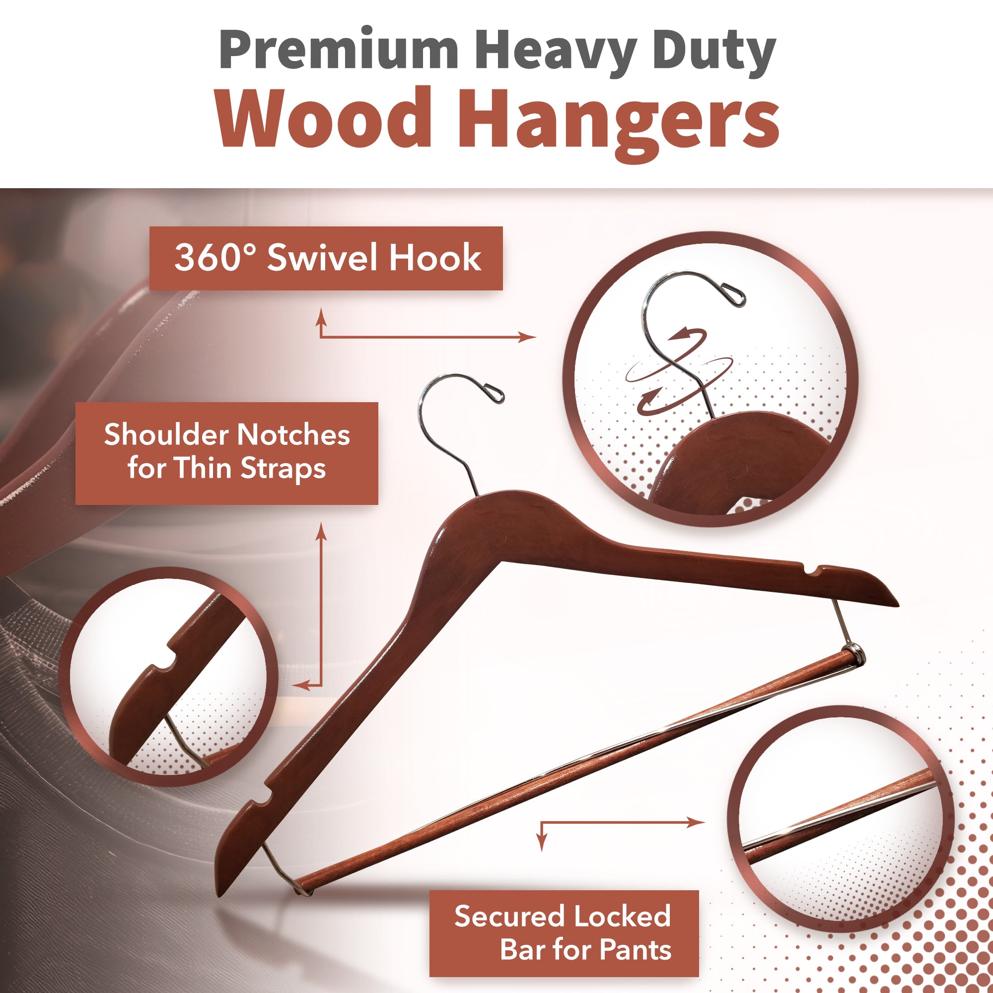 DEILSY™ Wood Suit Coat Hanger Brown (5 Pack)