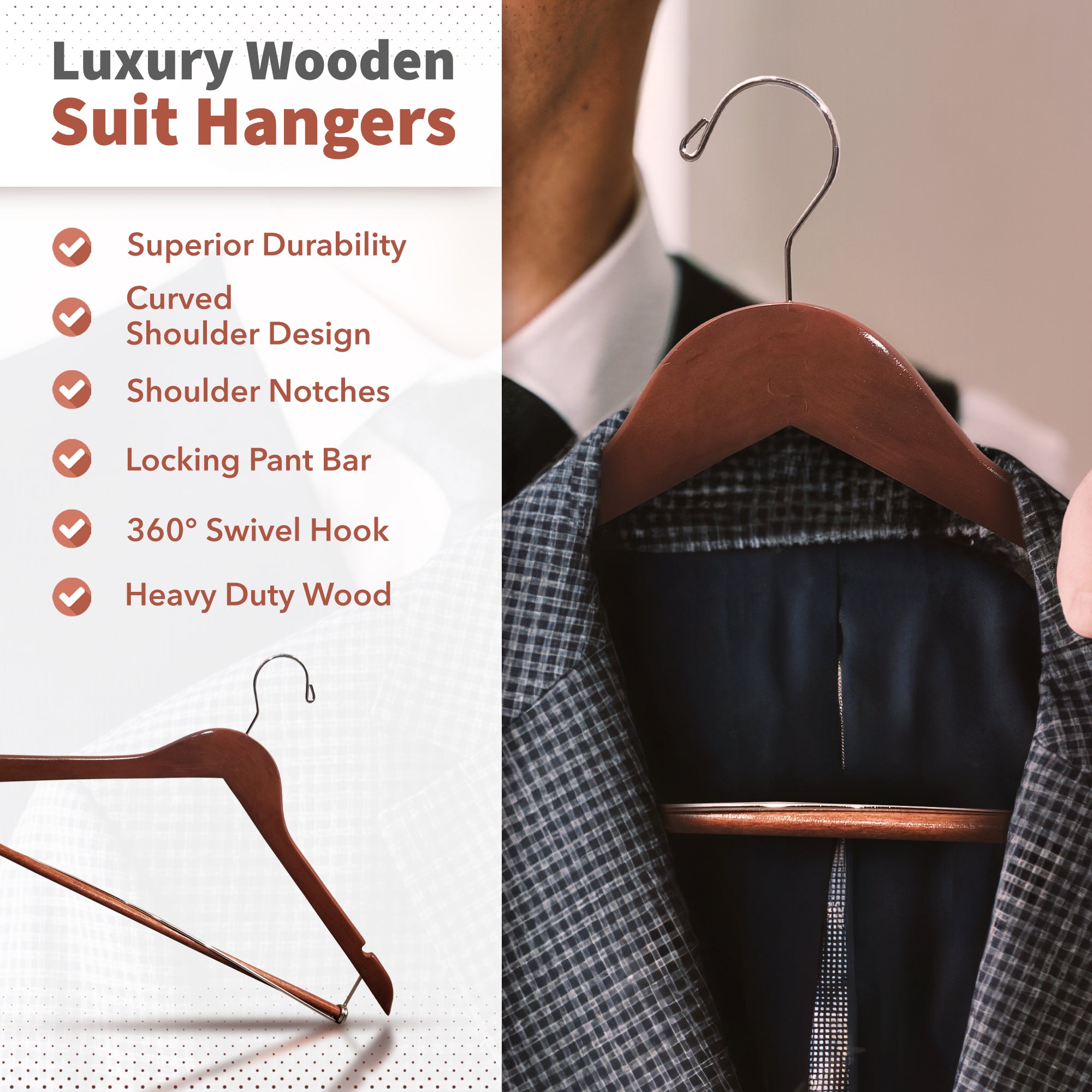 DEILSY™ Wood Suit Coat Hanger Brown (5 Pack)