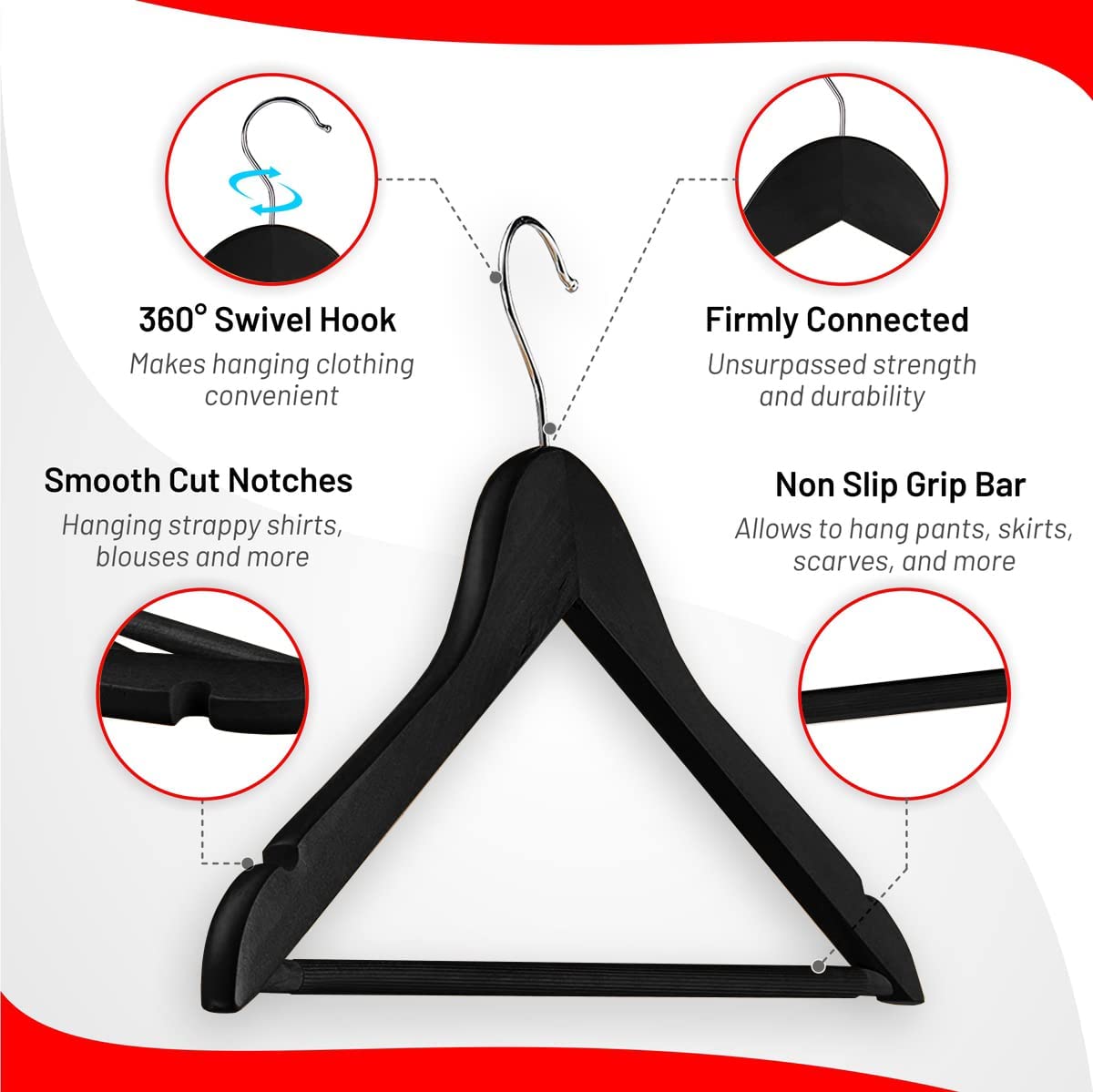 Black Wooden Hangers Heavy Duty Suit Hangers with 360° Swivel Hook Woo –  Decorstylish