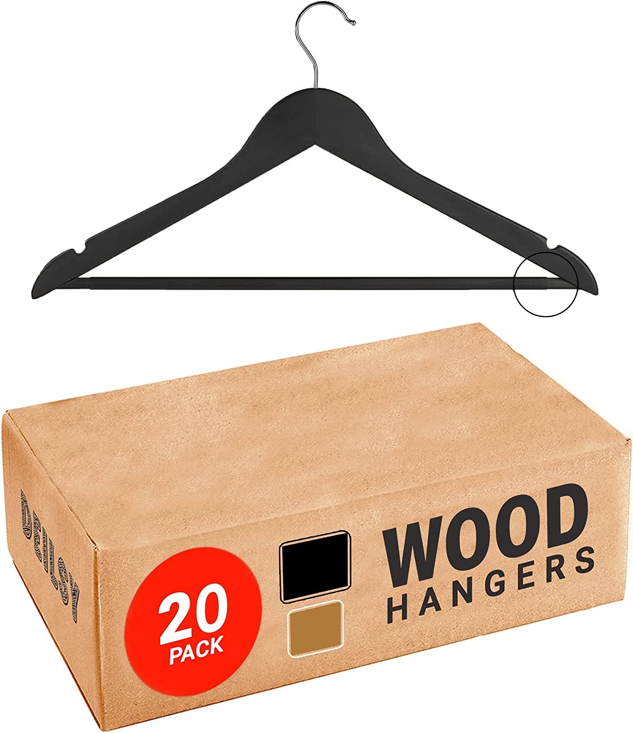 Black Wooden Hangers Heavy Duty Suit Hangers with 360° Swivel Hook Wood Hangers Fancy Hangers Clothes Hanger Perfect for Shirt, Coat, Suit, Jacket, Skirts, Pants Hangers Pack of 20