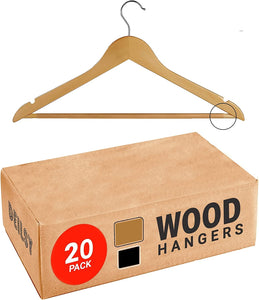 Natural Wooden Hangers Heavy Duty Suit Hangers with 360° Swivel Hook Wood Hangers Fancy Hangers Clothes Hanger Perfect for Shirt, Coat, Suit, Jacket, Skirts, Pants Hangers Pack of 20