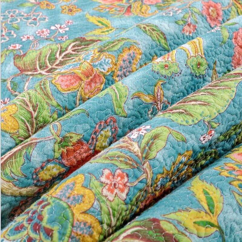 Vintage Botanical Flower Print Quilted Bedspread