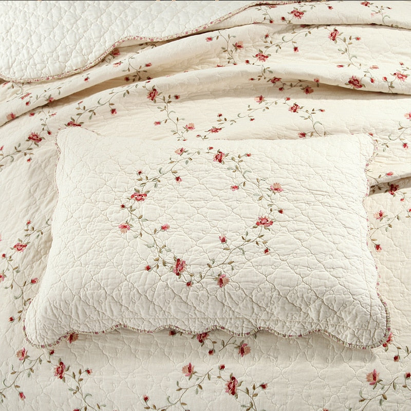 Embroidered Cotton Quilted Bedspread