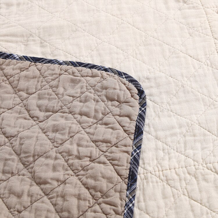 Blue Plaid Striped Patchwork Bedspread