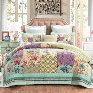 Green Floral Patchwork Bedspread