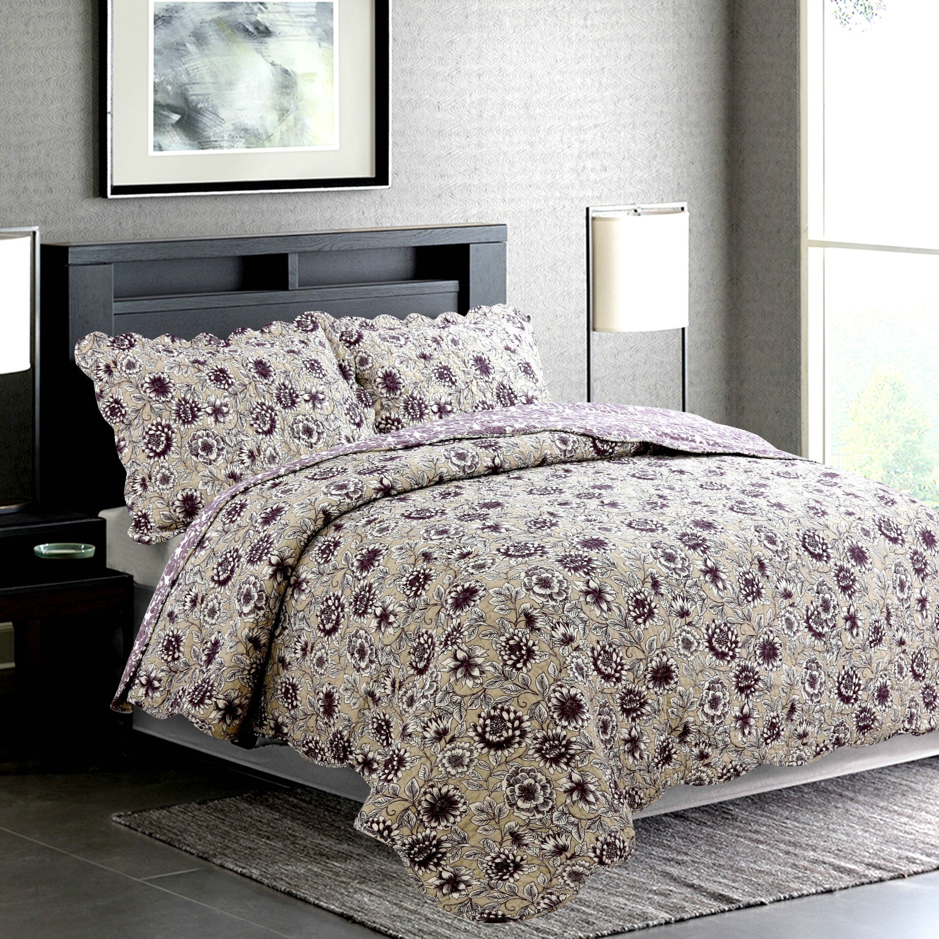 Vibrant Blossom Floral Printed Reversible Bedspread