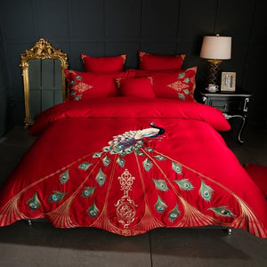 Bright Red Peacock Luxury Bedding Set Bright Red Peacock Luxury Bedding Set freeshipping - Decorstylish 296.96