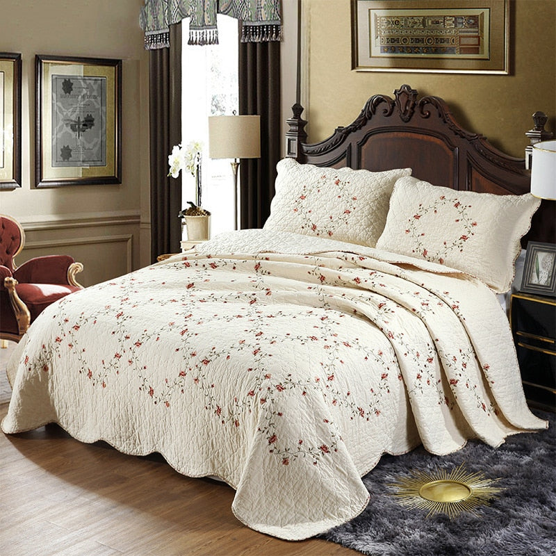 Embroidered Cotton Quilted Bedspread