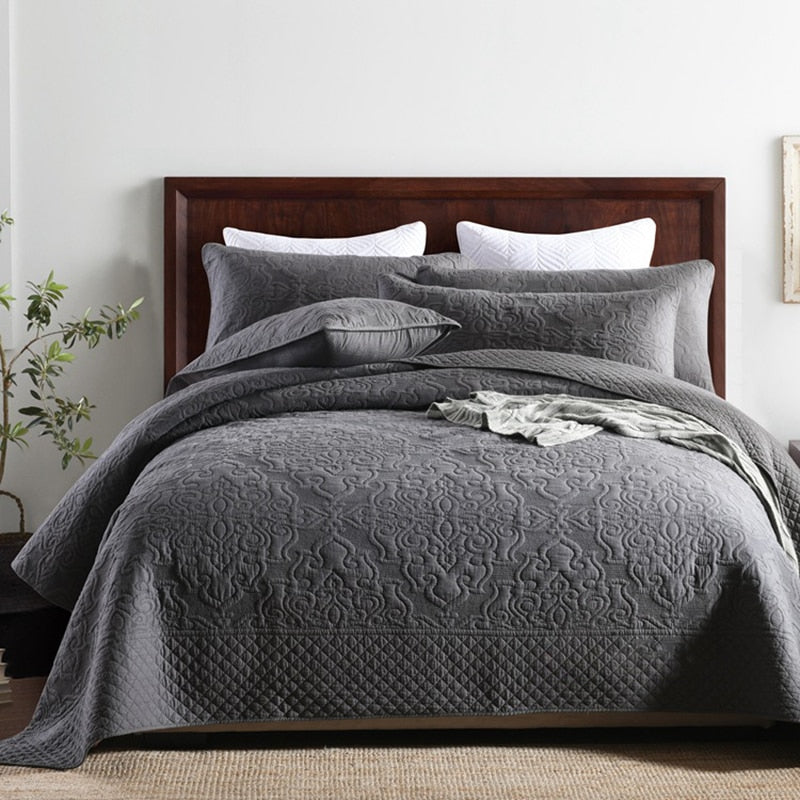 Gray Cotton Embroidery Bedspread